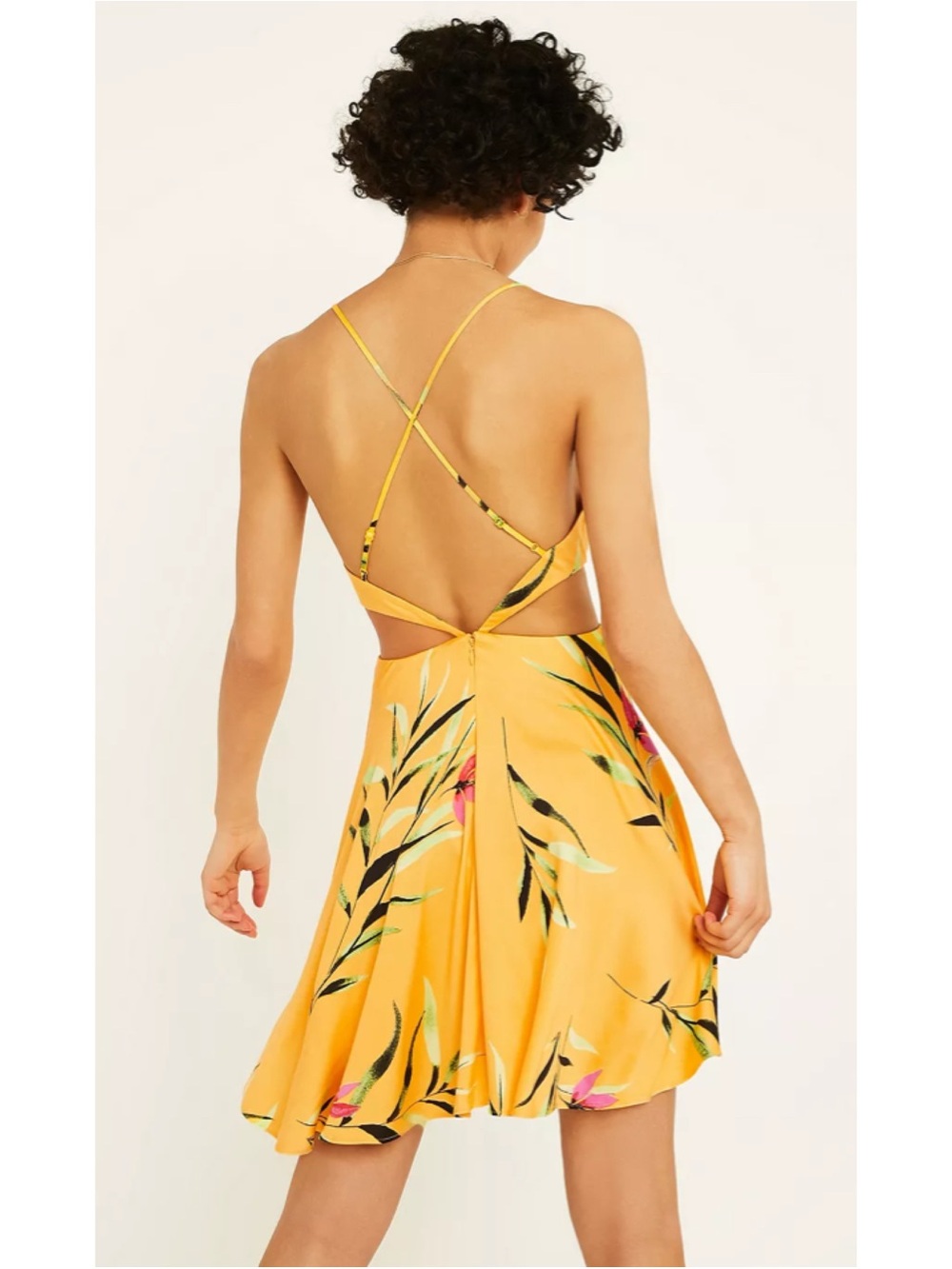 •SOLD• Urban Outfitters Yellow Tropical Floral Print Cut Out Mini Dress - Picture 3 of 16